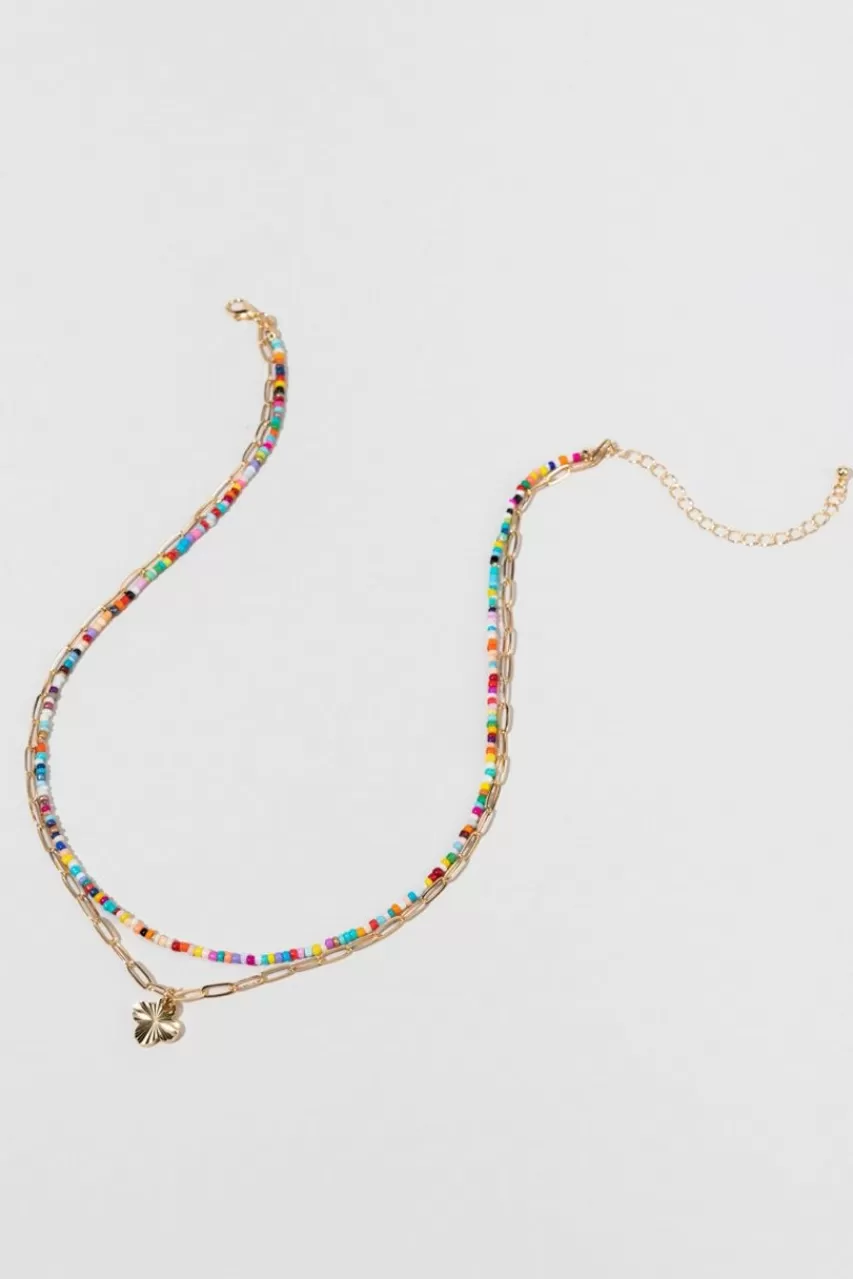 Francesca's Jane Layered Bead And Gold Pendant Necklace