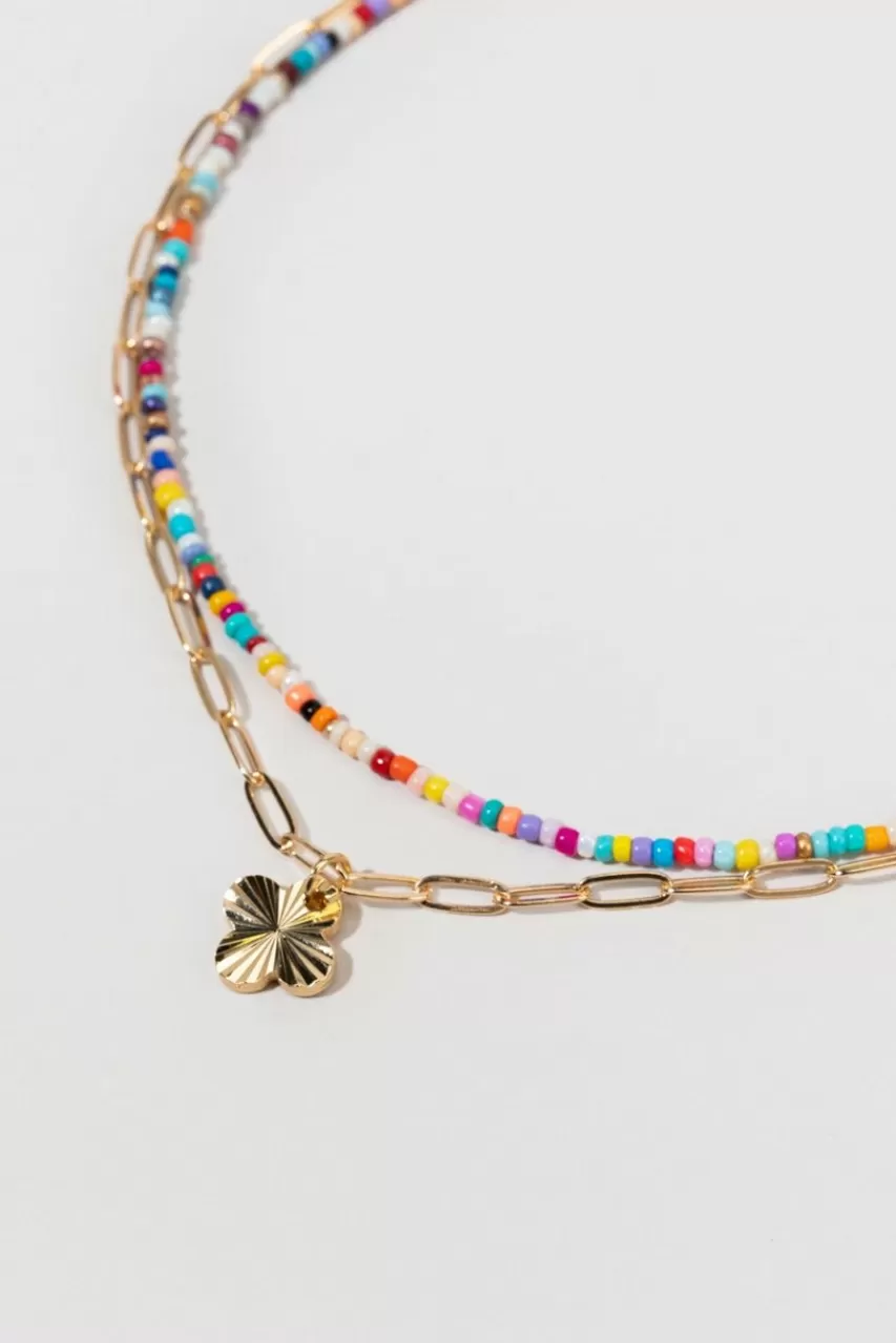 Francesca's Jane Layered Bead And Gold Pendant Necklace