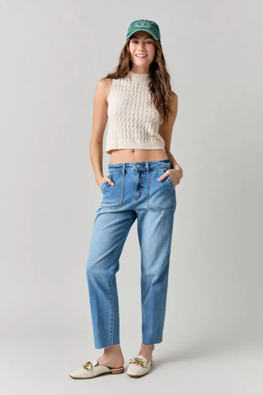Francesca's Jayleen Patch Pocket Kick Crop Jeans