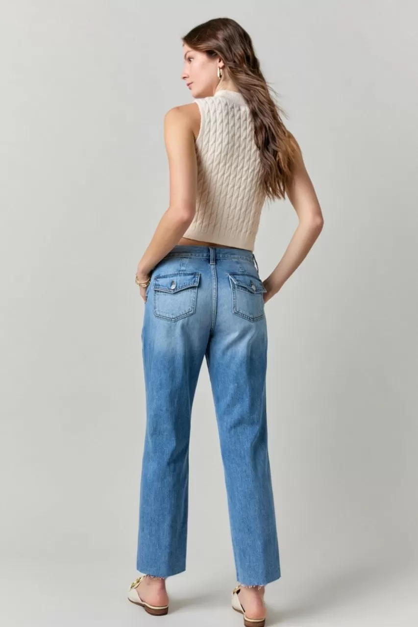 Francesca's Jayleen Patch Pocket Kick Crop Jeans