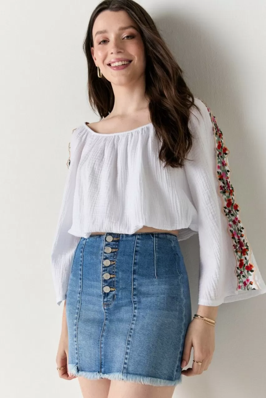 Francesca's Jess Front Seam Denim Mini Skirt
