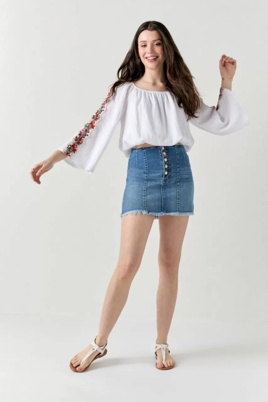 Francesca's Jess Front Seam Denim Mini Skirt