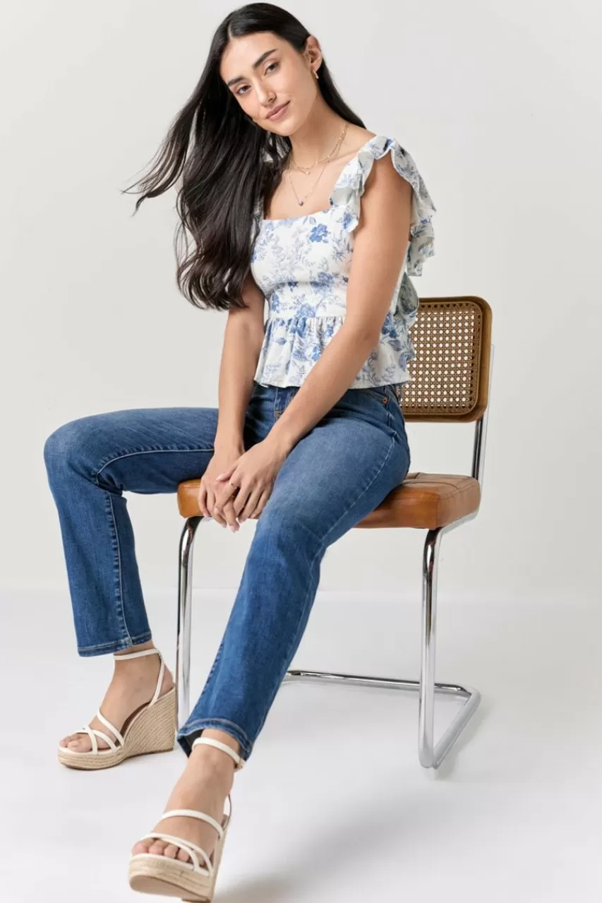 Francesca's Jessi Deep Wash Kick Crop Jeans