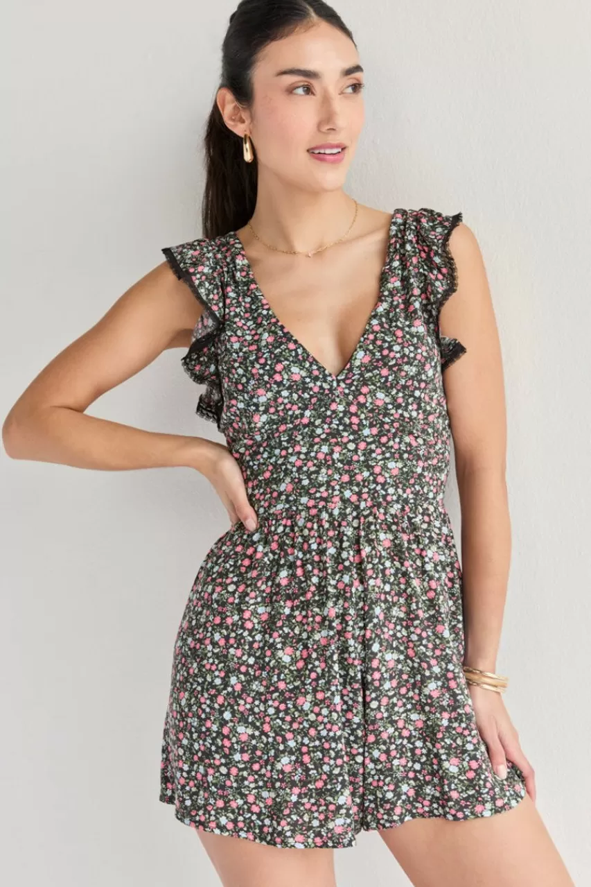 Francesca's Johanna Frill Short Sleeve Mini Romper