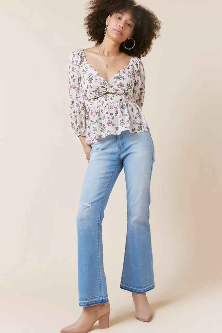 Francesca's Joni Floral Keyhole Peplum Blouse