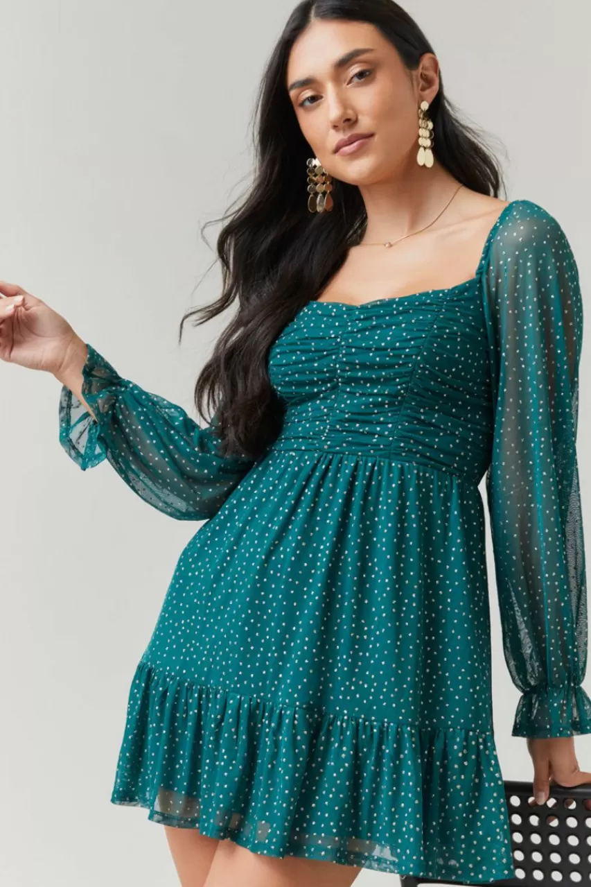 Francesca's Kelly Ruched Lurex Dot Dress