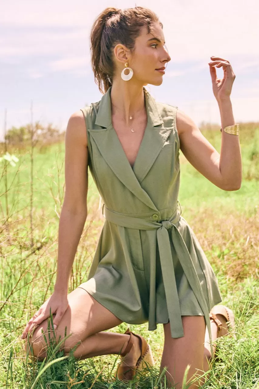 Francesca's Kristen Utility Front Tie Mini Romper
