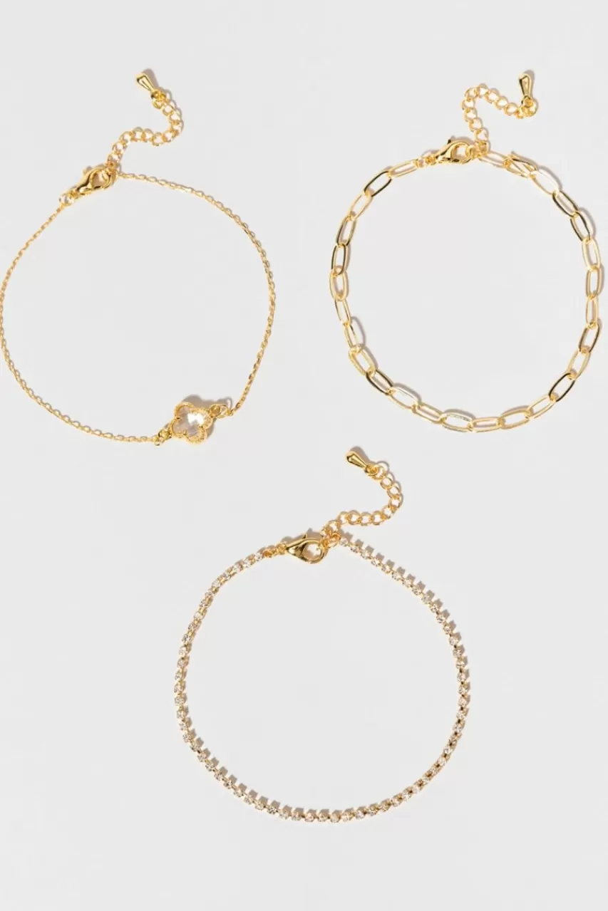 Francesca's Lauri Paperclip Clover Cupchain Bracelet Set