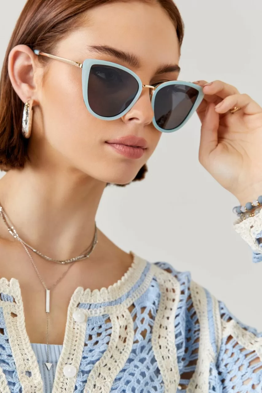 Francesca's Leah Oversized Metal Cat Eye Sunglasses