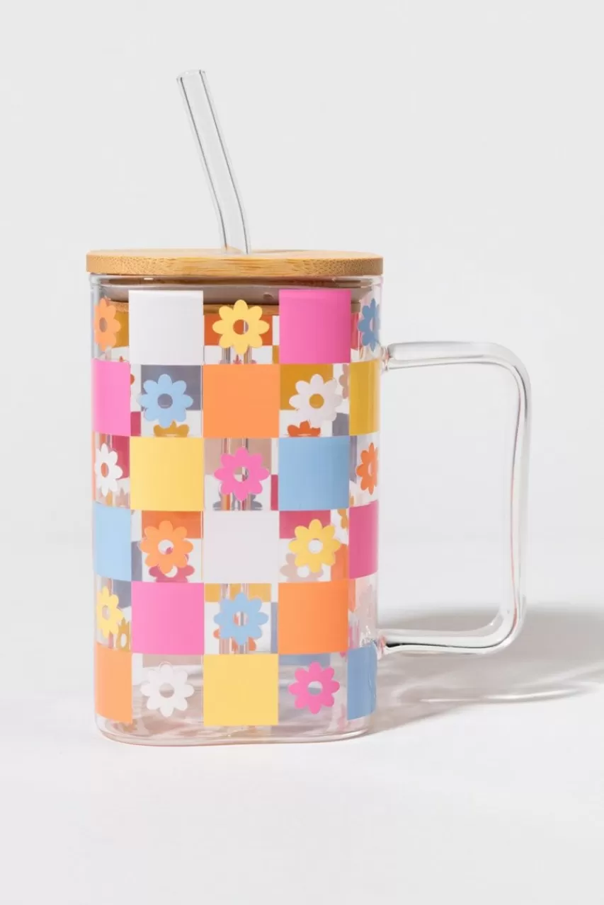 Francesca's Leanne Square Pattern Glass Can Jar