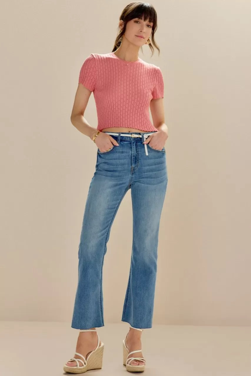 Francesca's Lela Med Wash Kick Crop Denim Jeans