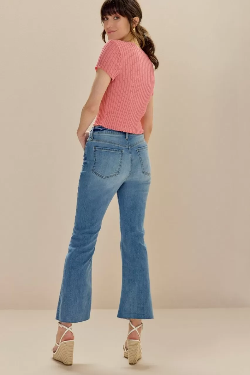 Francesca's Lela Med Wash Kick Crop Denim Jeans