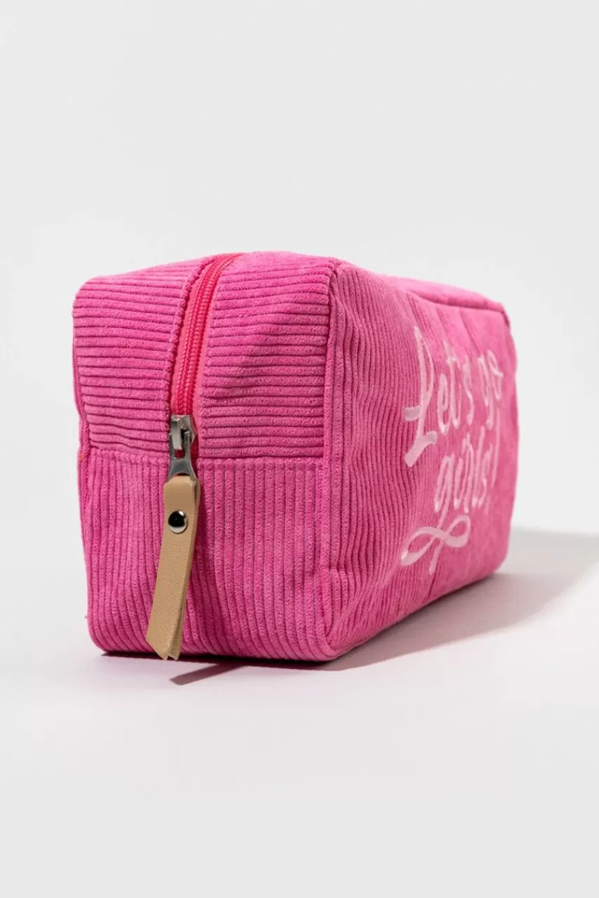 Francesca's Let'S Go Girls Pink Corduroy Cosmetic Bag