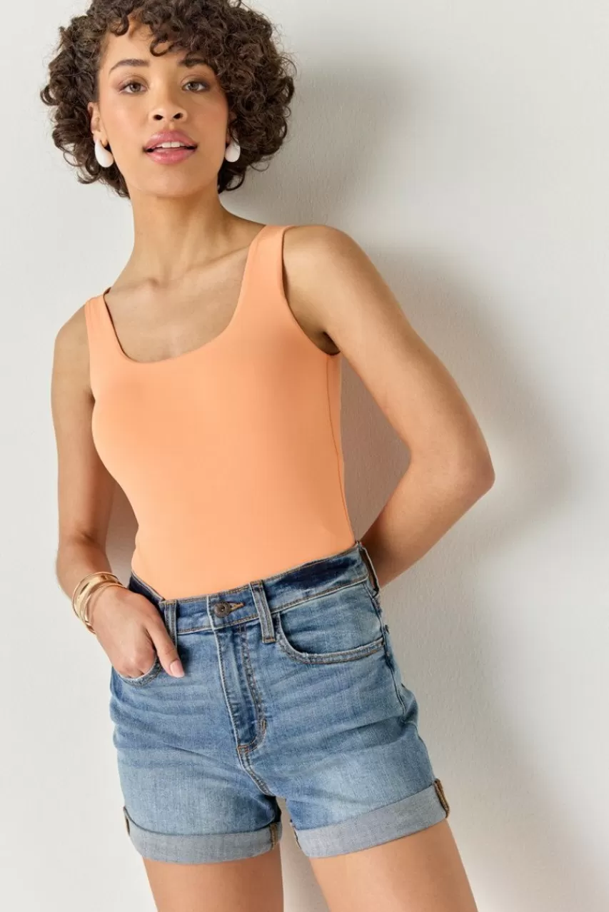 Francesca's Lexi Med Wash Cuffed Denim Shorts