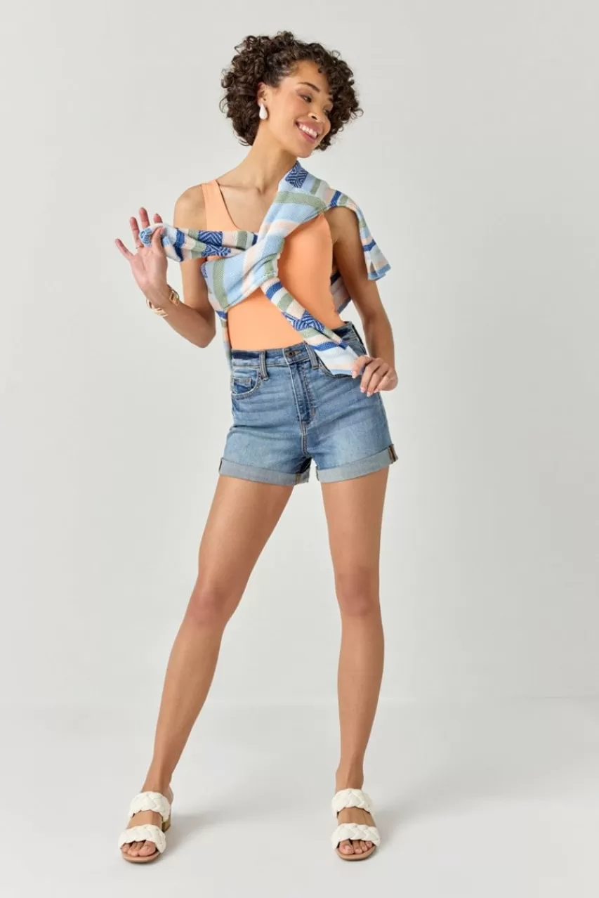 Francesca's Lexi Med Wash Cuffed Denim Shorts