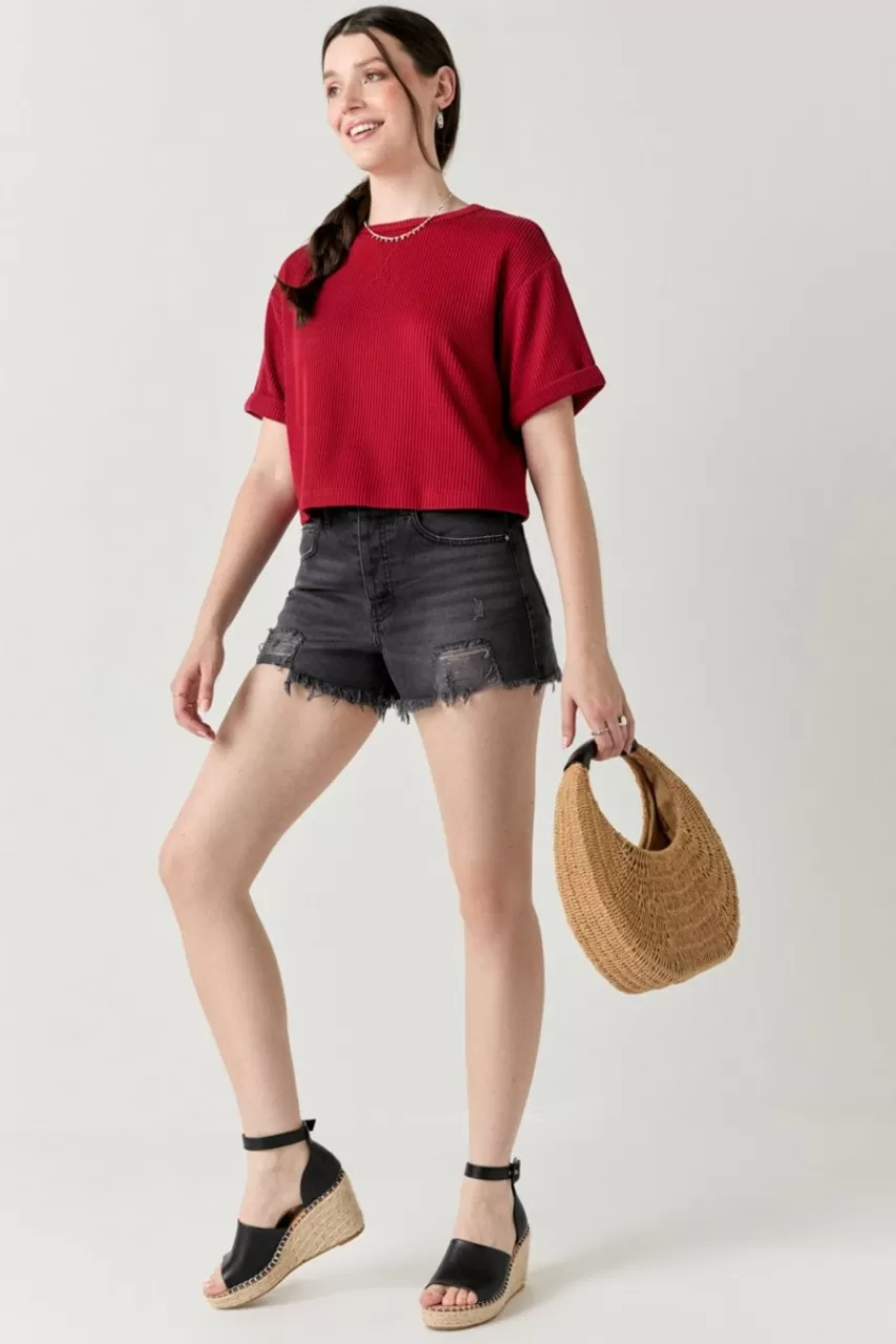 Francesca's Lila Destructed High Waisted Denim Shorts