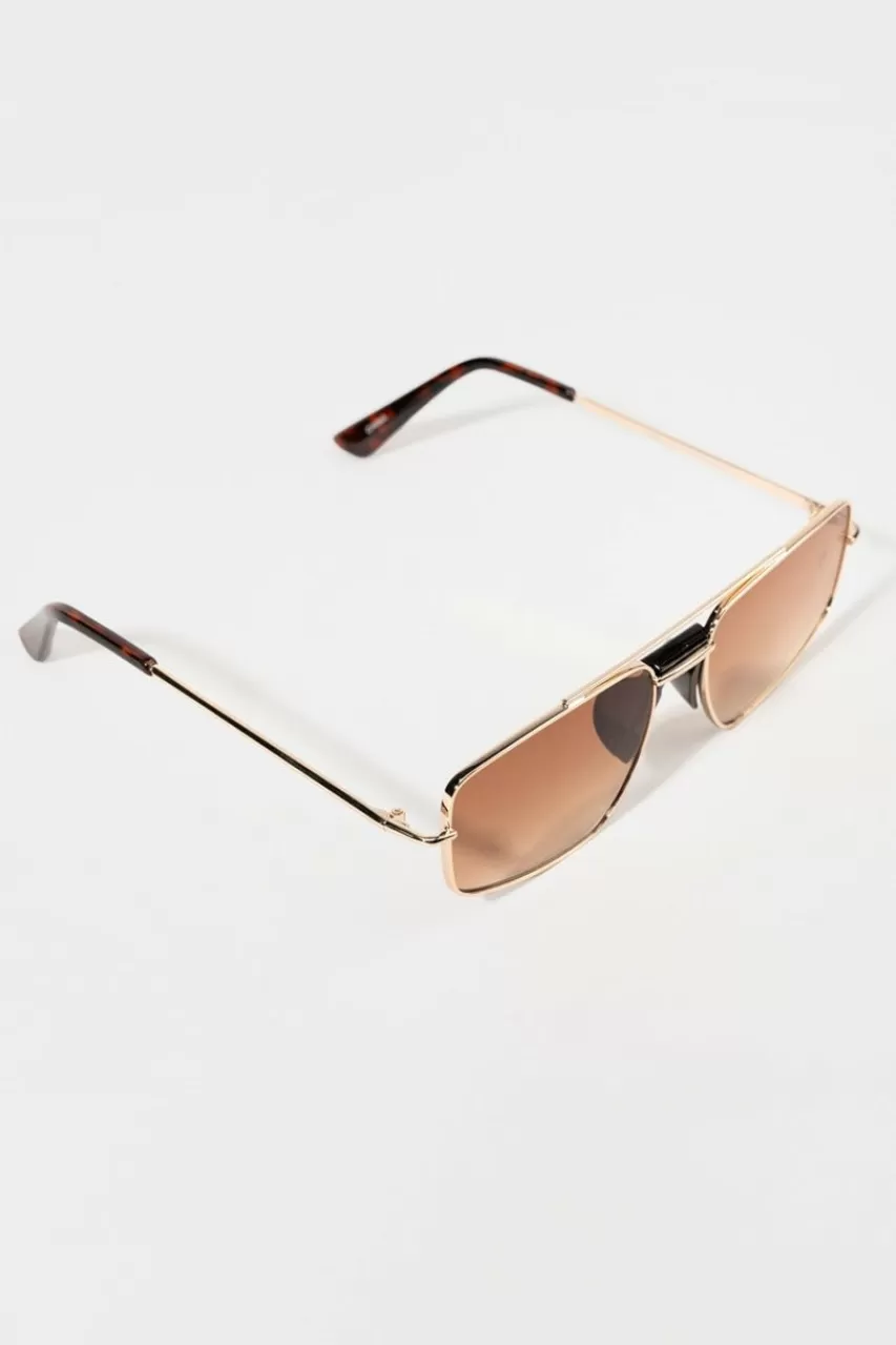 Francesca's Lilly Metal Angular Aviator Sunglasses