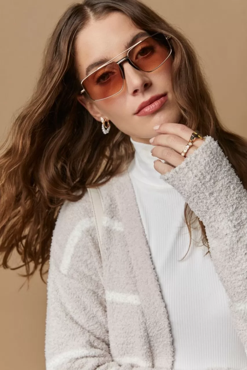 Francesca's Lilly Metal Angular Aviator Sunglasses