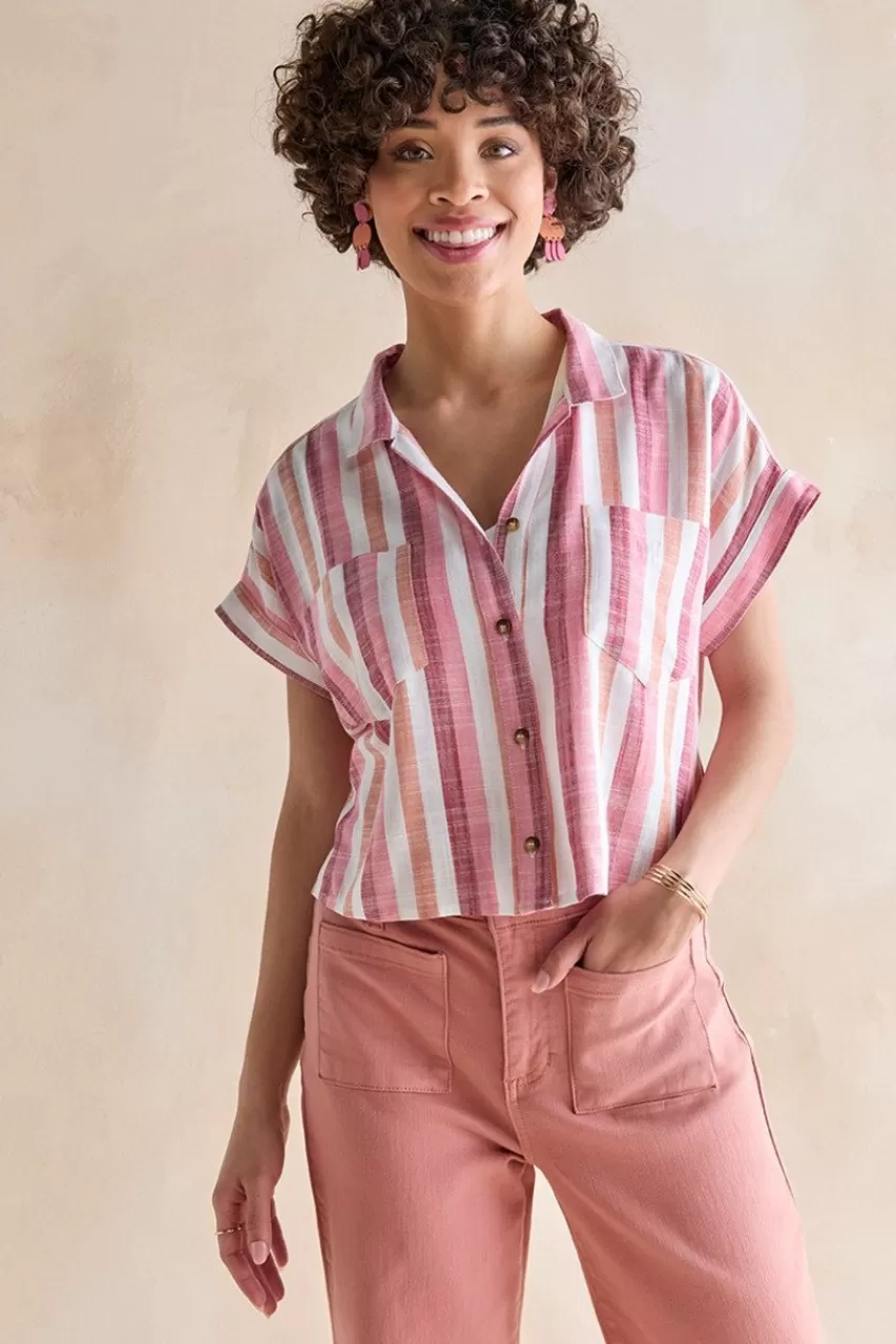 Francesca's Lisa Striped Boxy Button Down Top