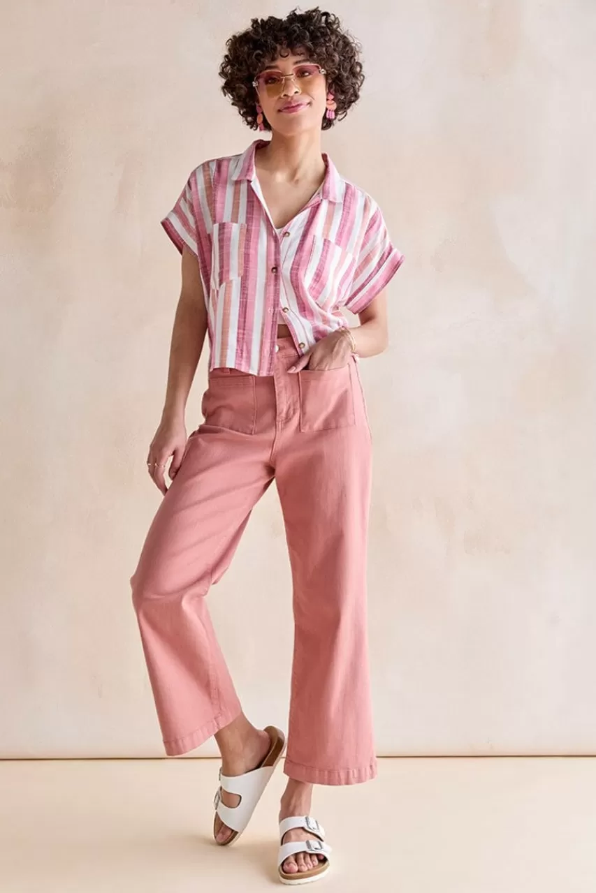 Francesca's Lisa Striped Boxy Button Down Top
