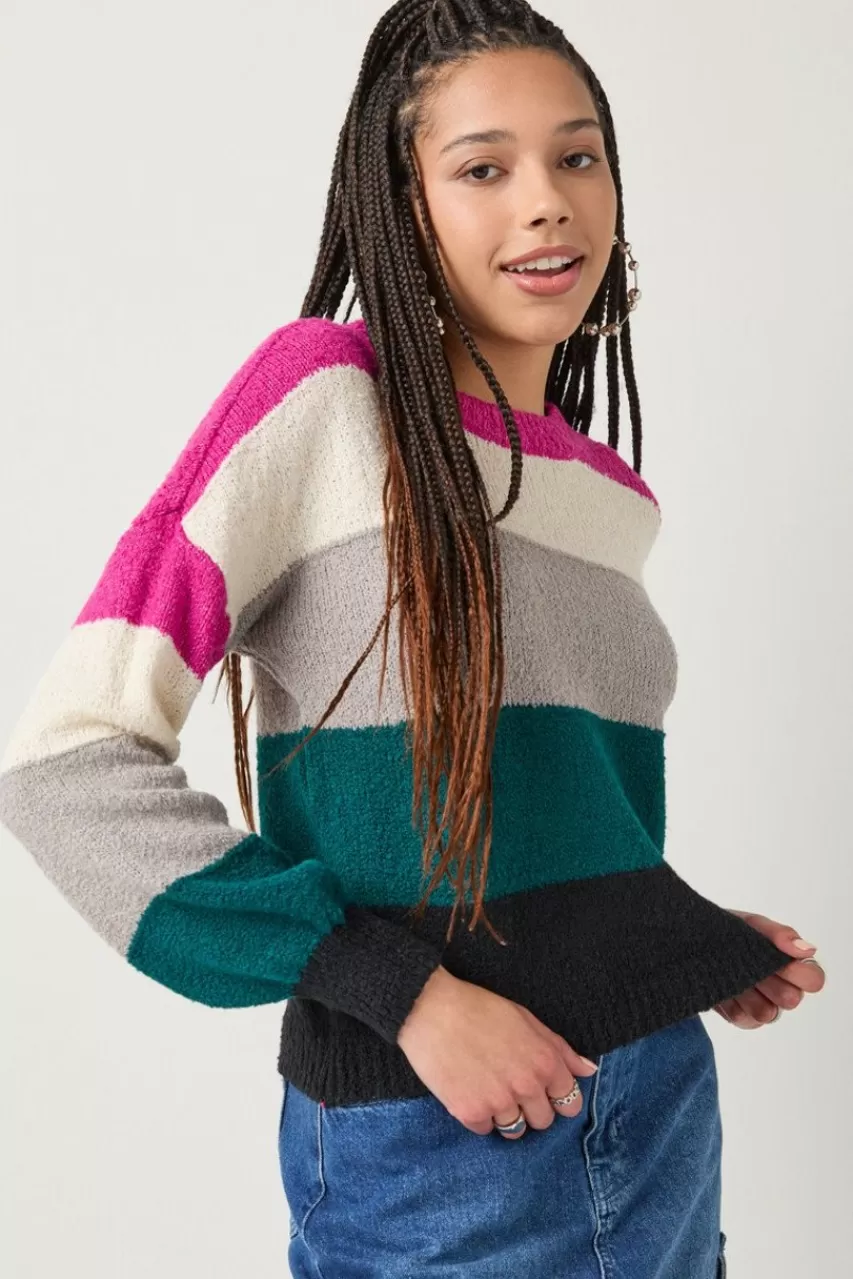 Francesca's Lisa Striped Teddy Pullover Sweater