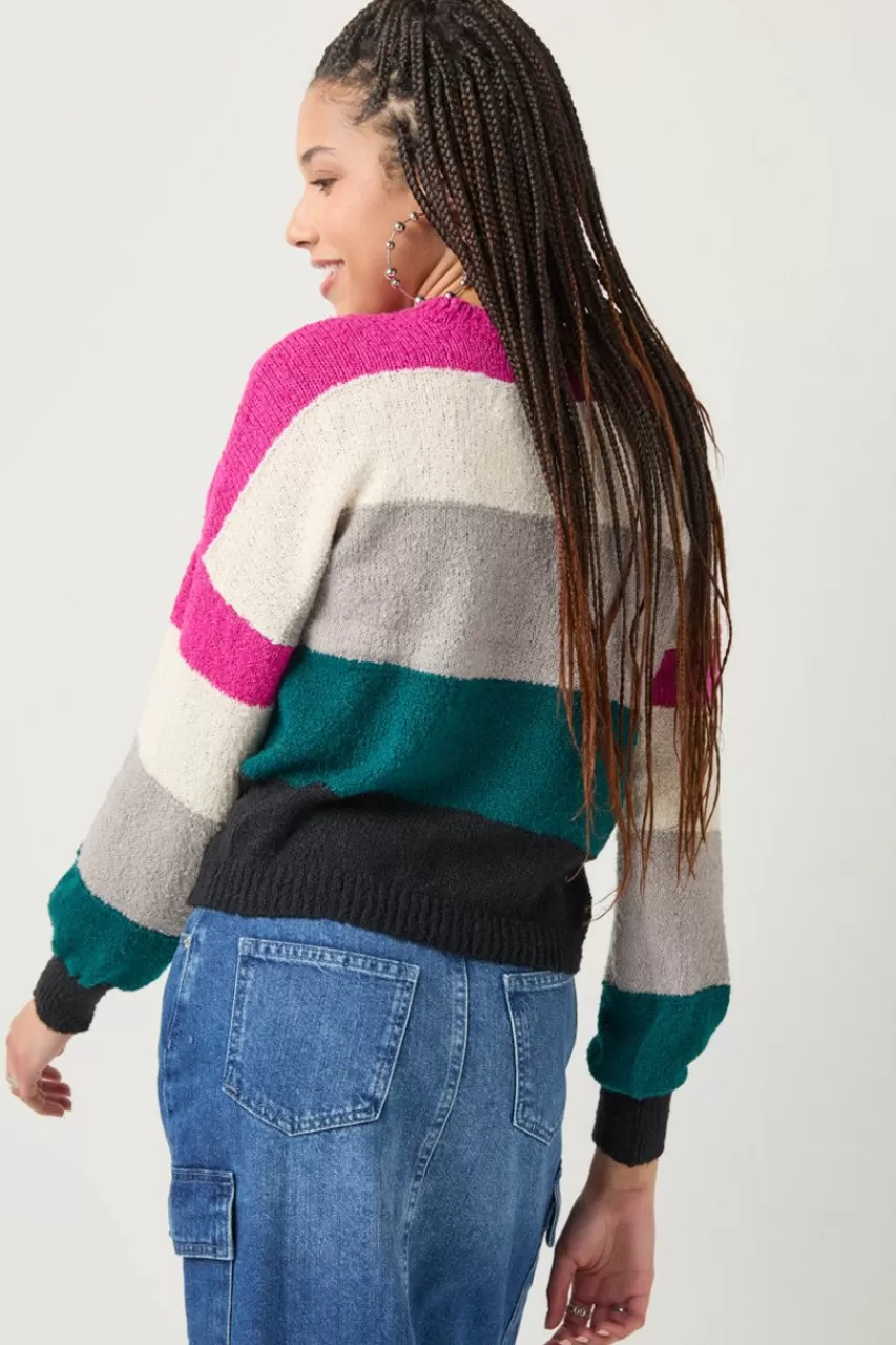 Francesca's Lisa Striped Teddy Pullover Sweater