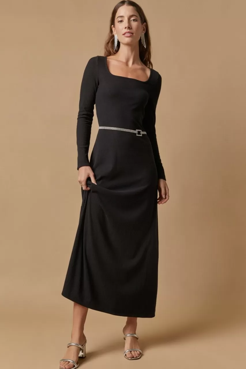 Francesca's Liv Square Neck Knit Maxi Dress