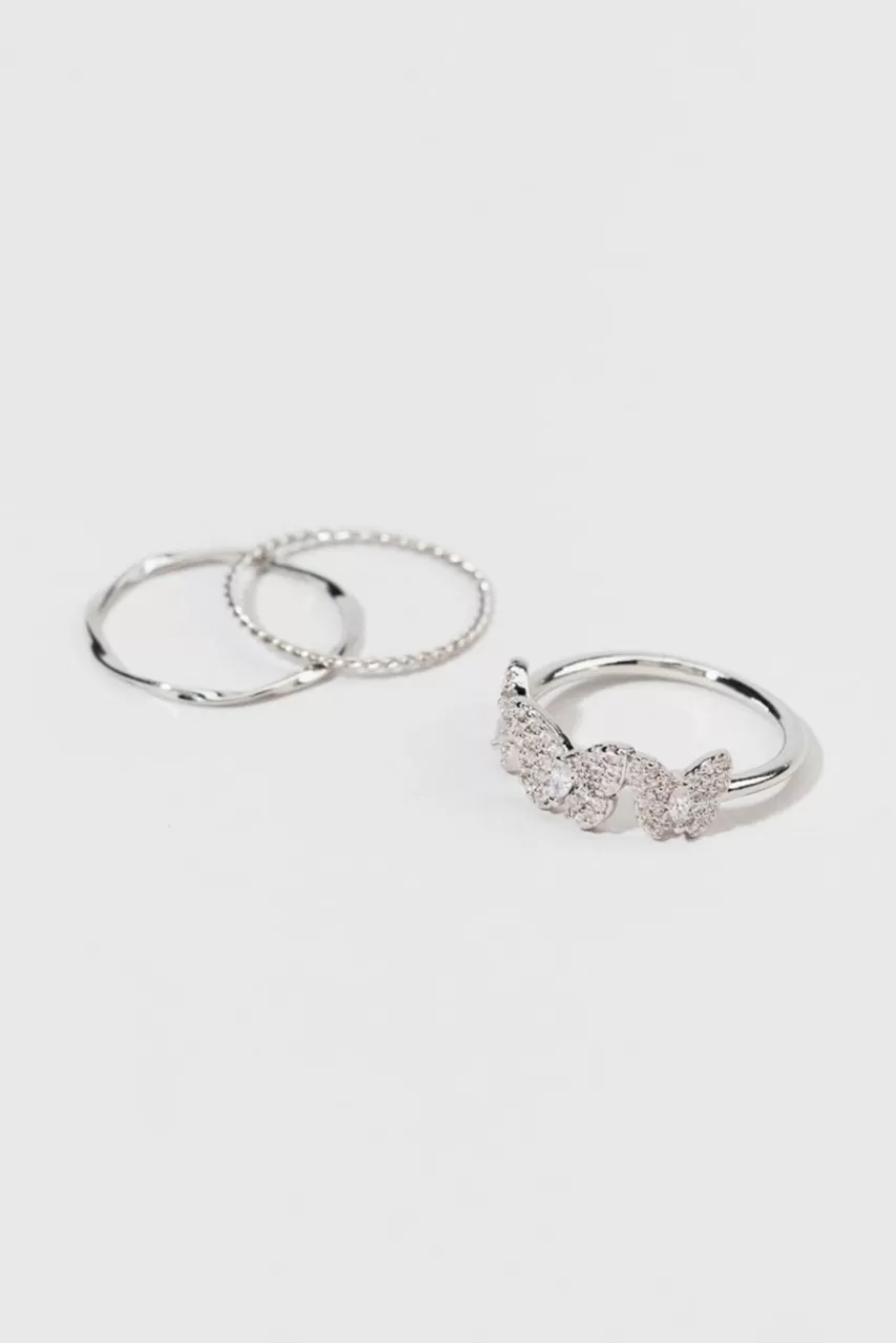 Francesca's Louetta Cz Pave Butterfly Ring Set