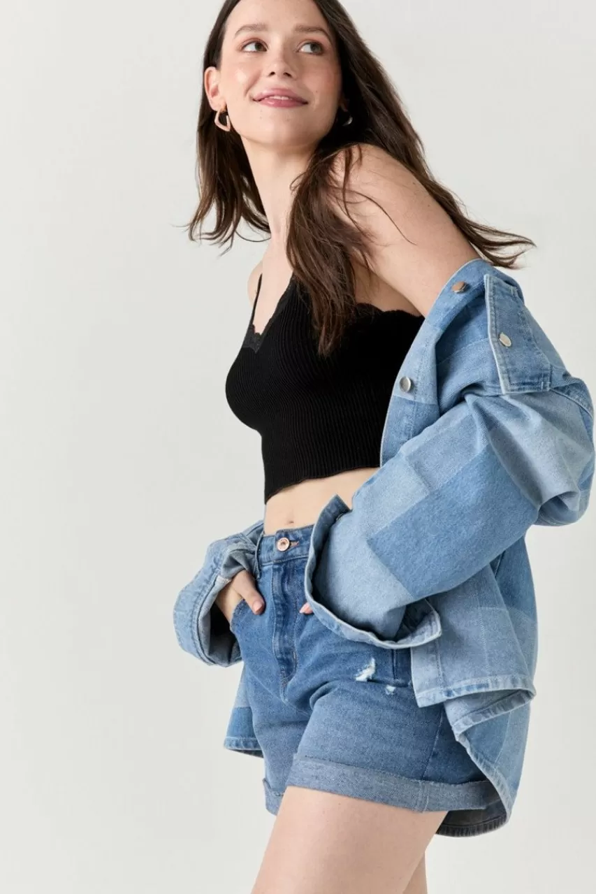 Francesca's Louise Distress Detail Denim Shorts