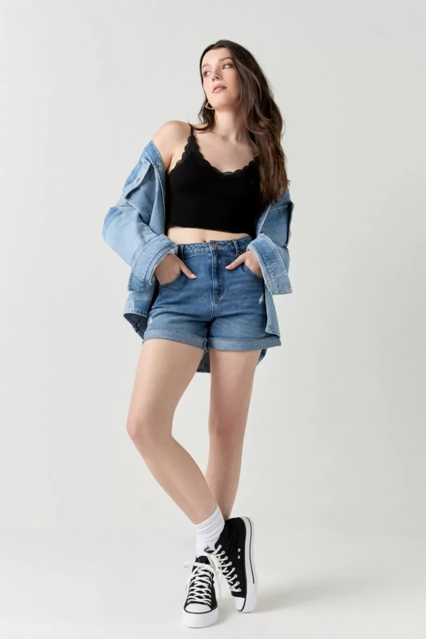 Francesca's Louise Distress Detail Denim Shorts