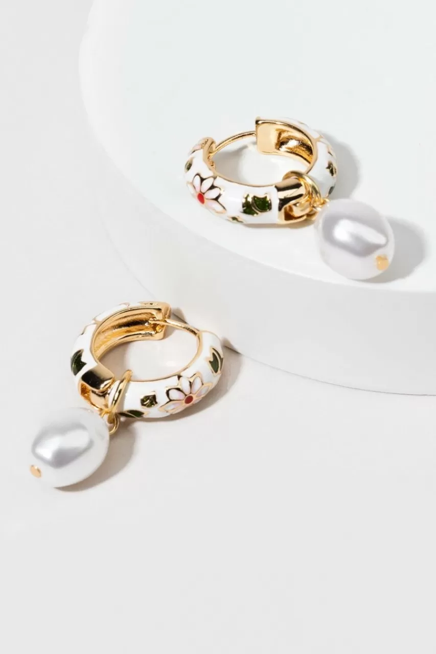 Francesca's Lucy Vintage Enamel Design Pearl Earrings