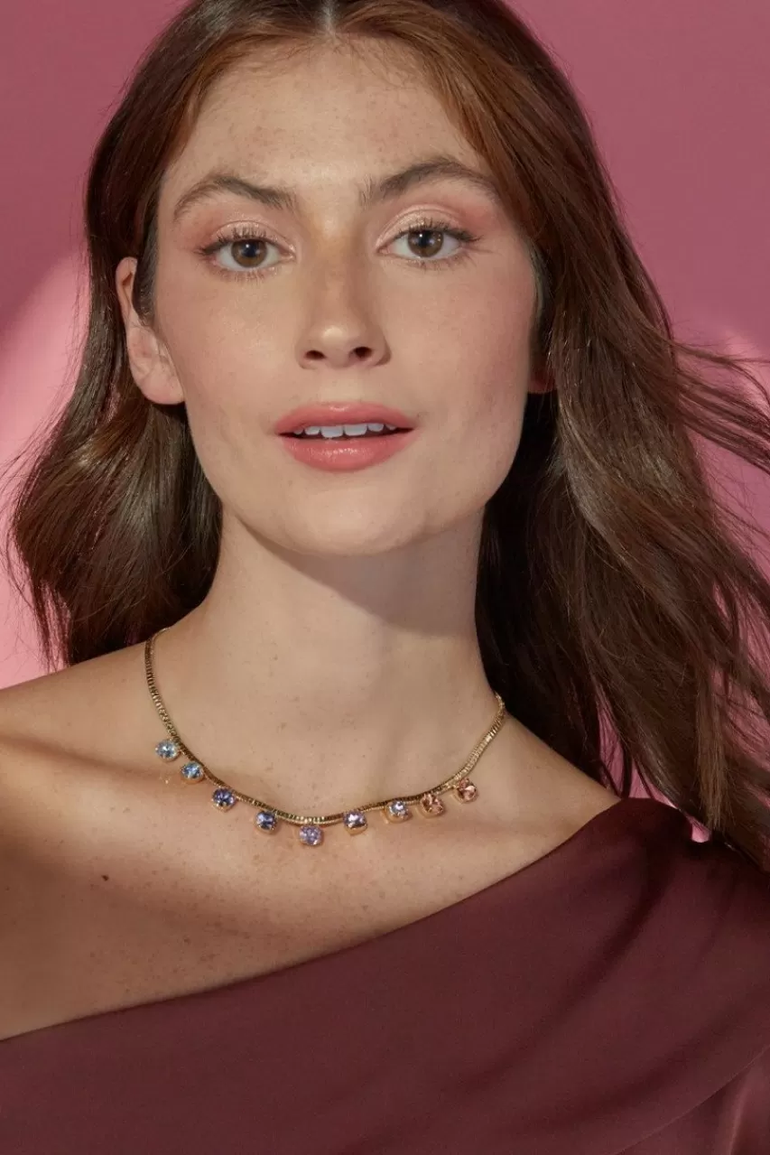 Francesca's Luxe 14K Gold Plated Colored Stone Drop Necklace