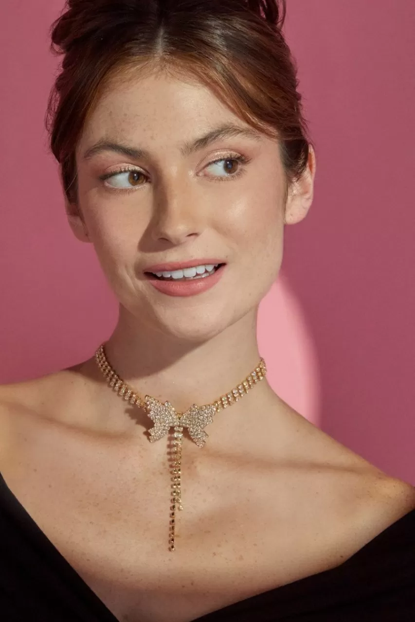 Francesca's Luxe 14K Gold Plated Cz Pave Butterfly Choker