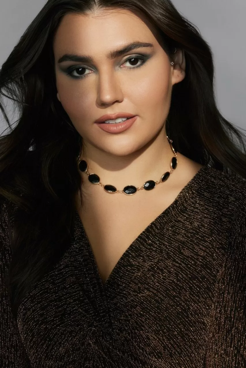 Francesca's Luxe 14K Gold Plated Faceted Onyx Necklace