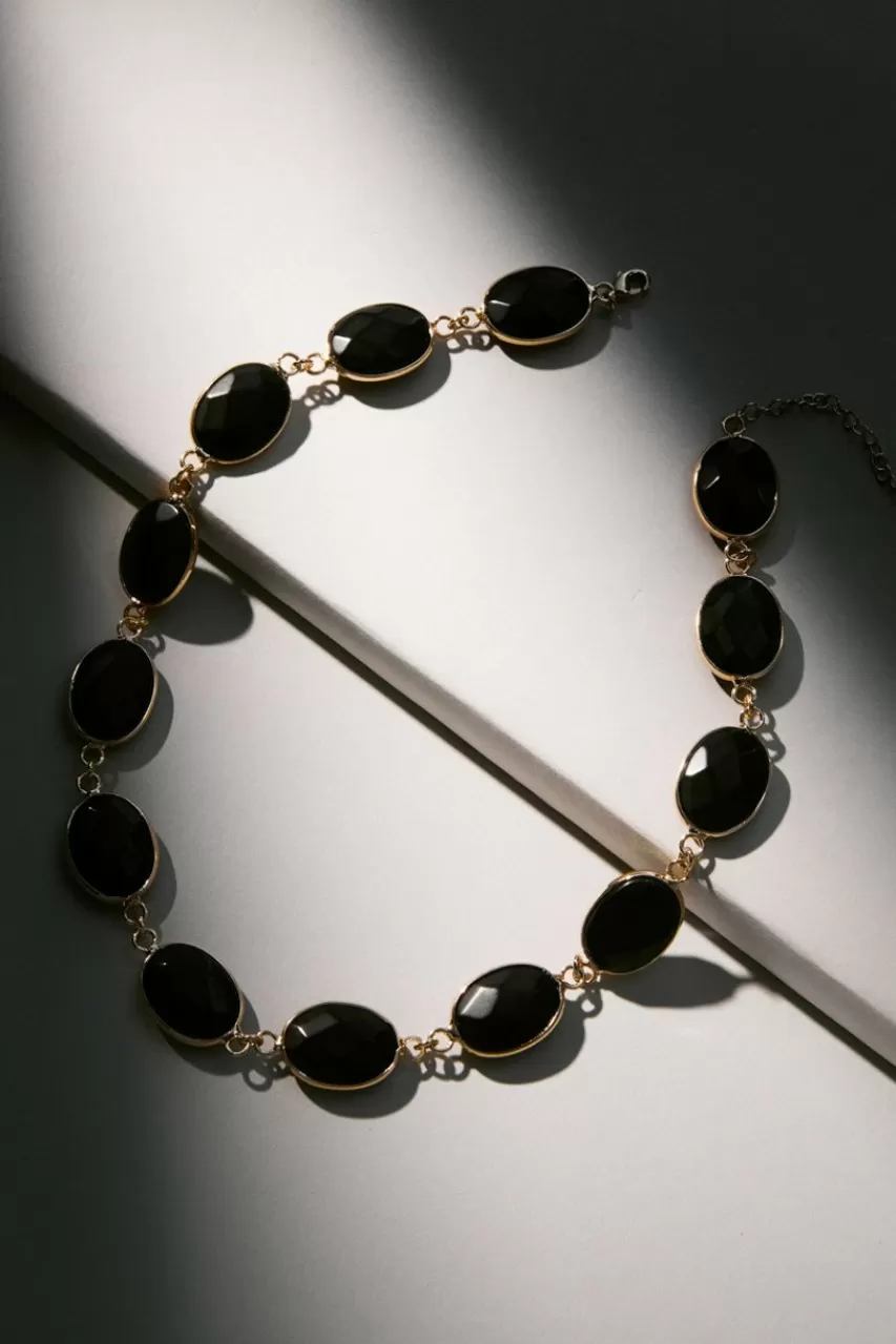 Francesca's Luxe 14K Gold Plated Faceted Onyx Necklace