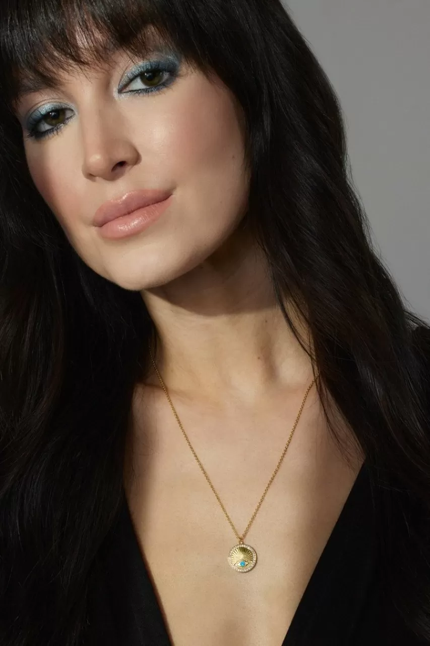Francesca's Luxe 14K Gold Plated Fire Opal Evil Eye Coin Necklace