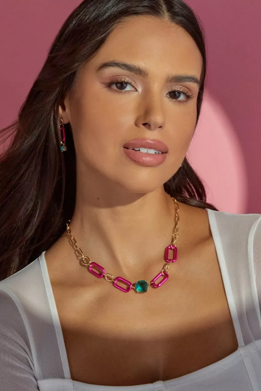 Francesca's Luxe 14K Gold Plated Link Glass Necklace