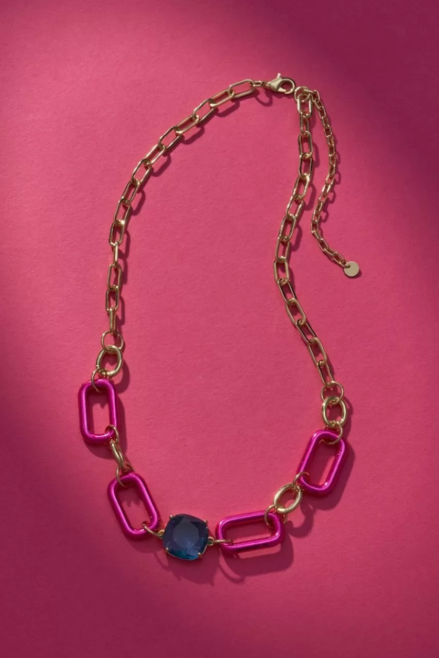 Francesca's Luxe 14K Gold Plated Link Glass Necklace