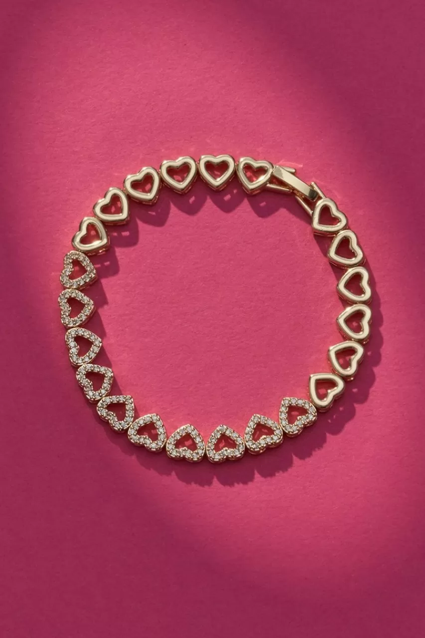 Francesca's Luxe 14K Plated Cz Heart Bracelet