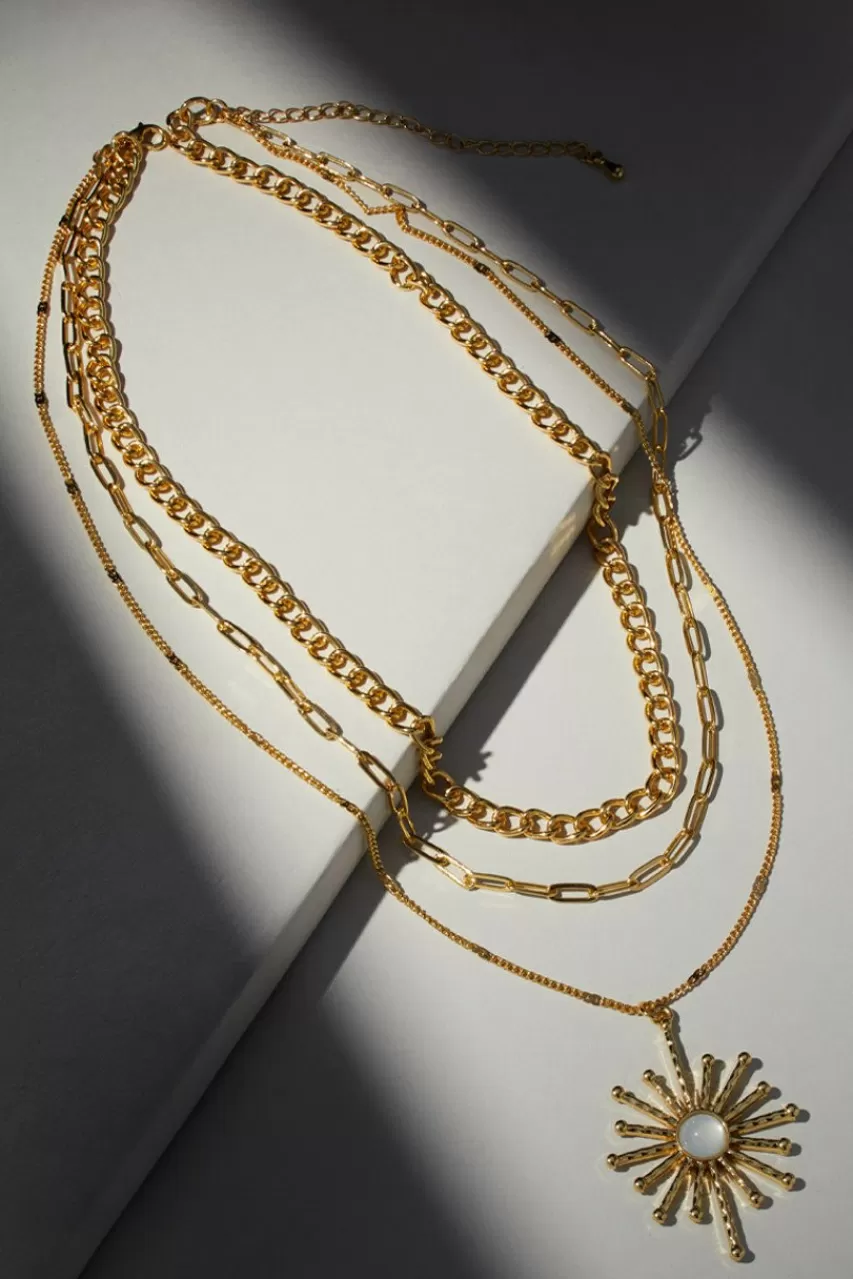 Francesca's Luxe 14K Plated Large Sunburst Layered Necklace