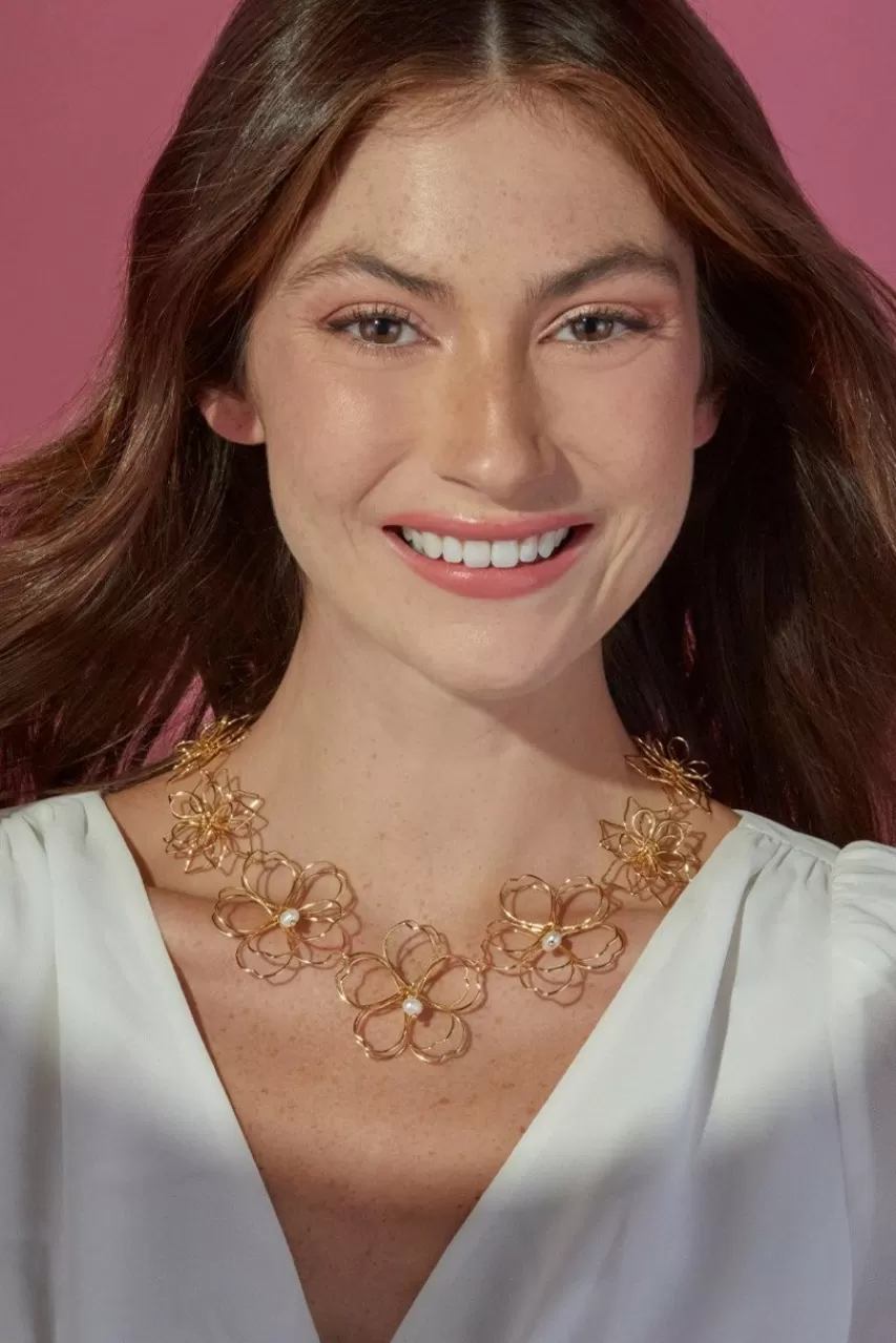Francesca's Luxe 14K Plated Large Wire Flower Statement Necklace