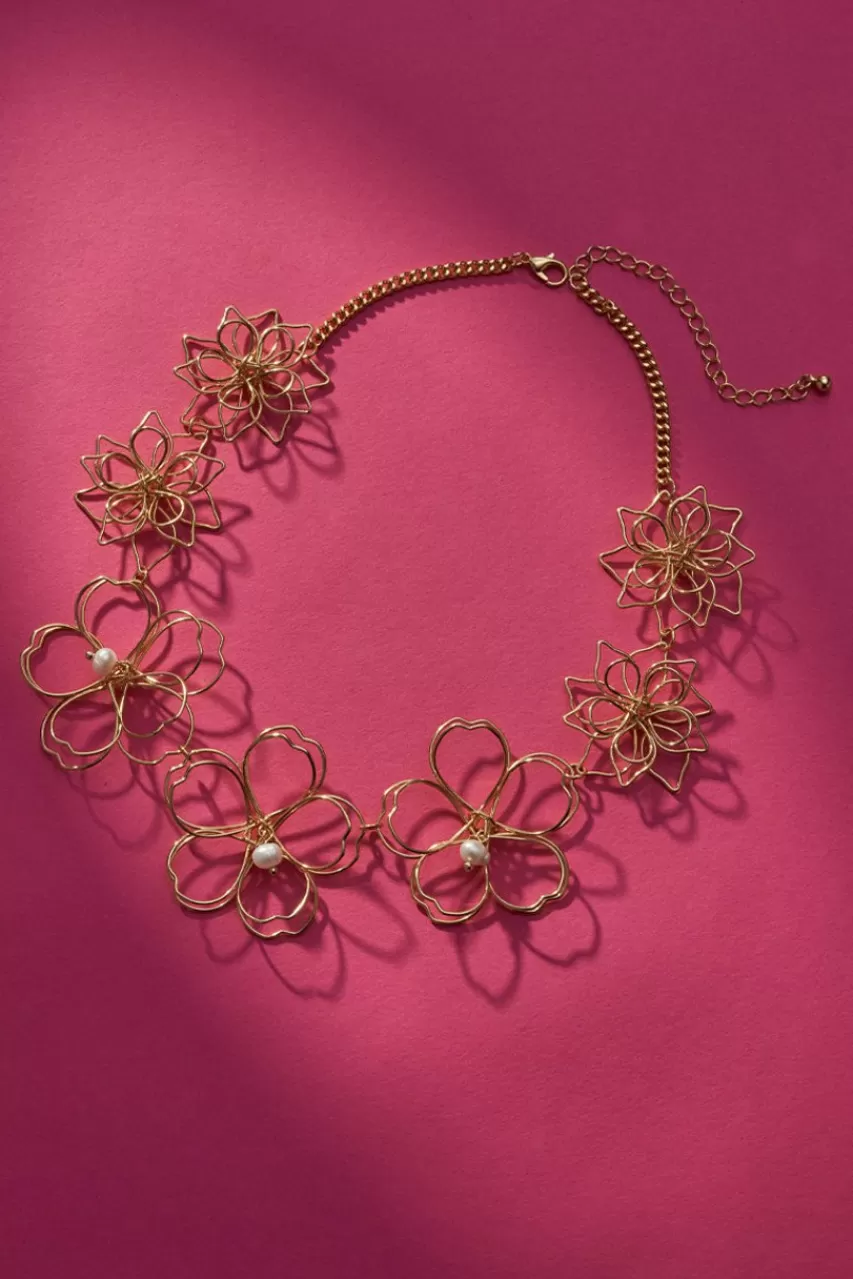 Francesca's Luxe 14K Plated Large Wire Flower Statement Necklace