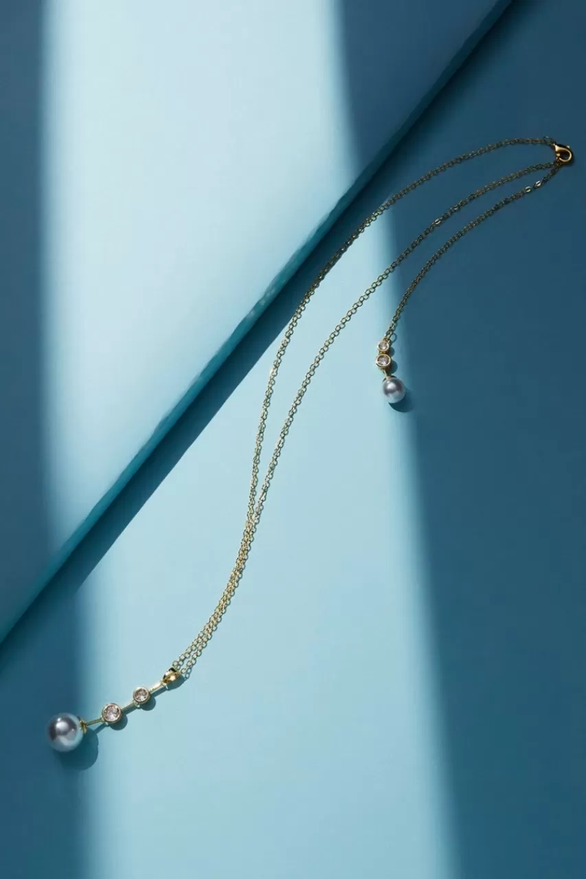 Francesca's Luxe 14K Plated Pearl And Bezel Back Drop Necklace