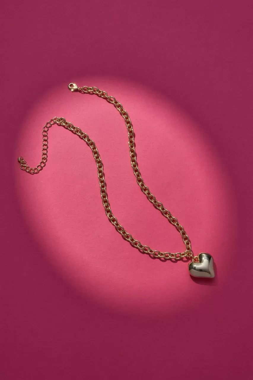 Francesca's Luxe 14K Plated Puffy Heart Pendant Necklace