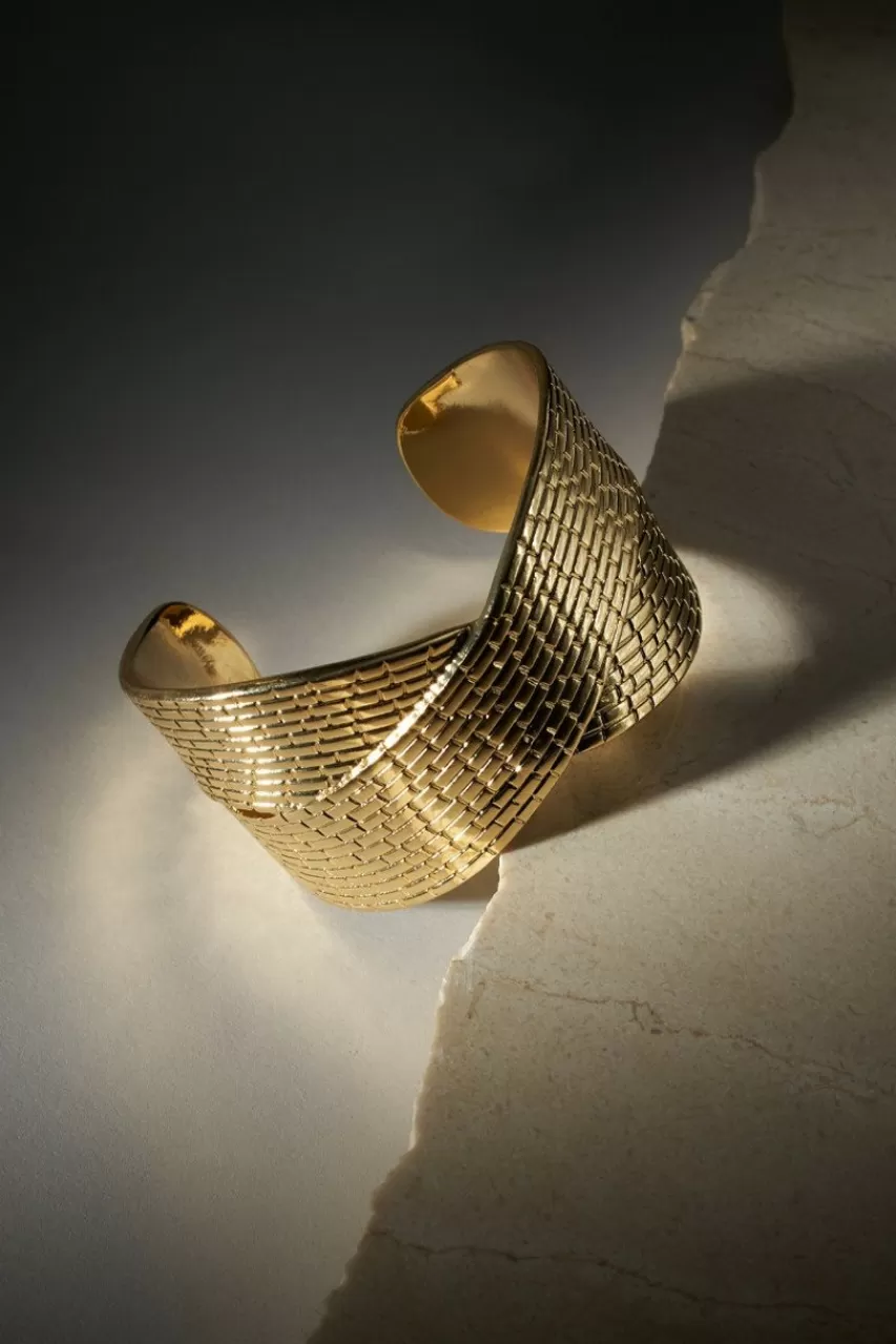 Francesca's Luxe 14K Plated Textured Cross Cuff Bracelet