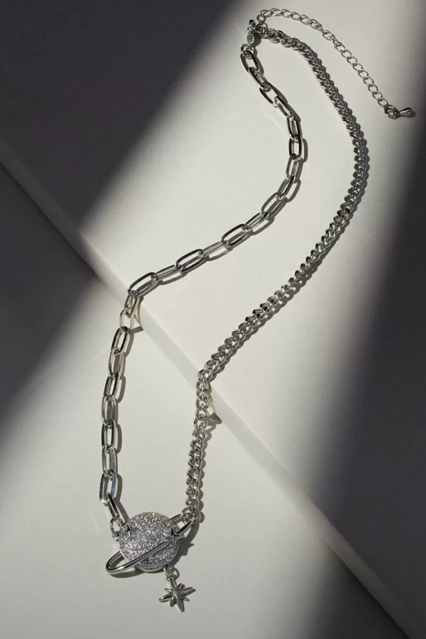 Francesca's Luxe Fine Plated Cz Saturn Pendant Necklace