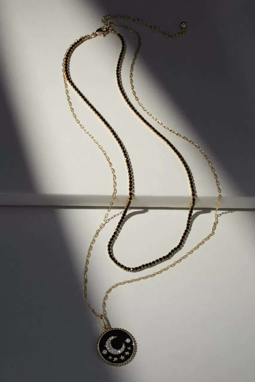 Francesca's Luxe Gold Plated Enamel Coin Cupchain Layered Necklace