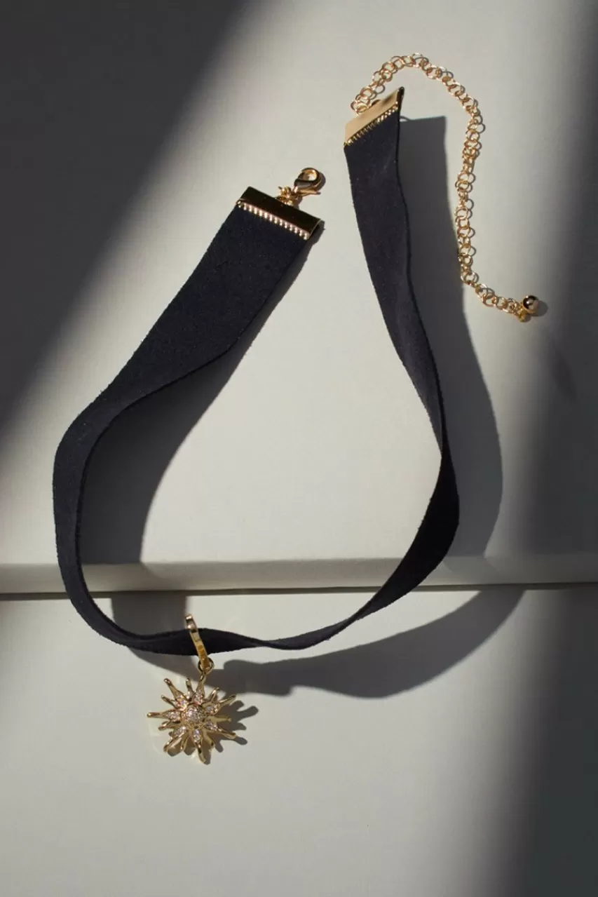 Francesca's Luxe Gold Plated Pave Cz Sun Velvet Choker