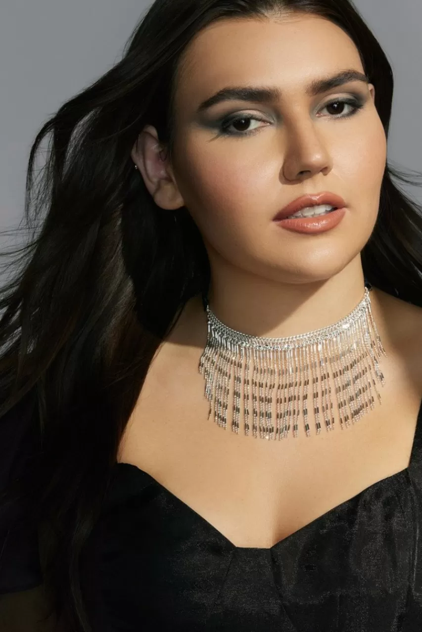 Francesca's Luxe Silver Plated Fringe Ribbon Choker