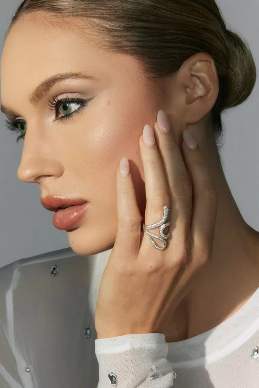Francesca's Luxe Sliver Plated Pave Snake Ring